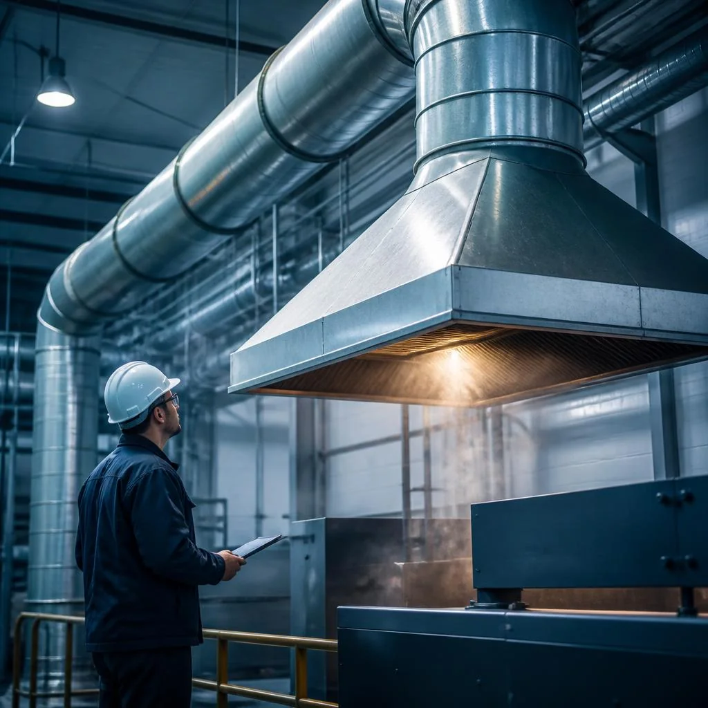 Dutos e sistema de exaustão em instalação industrial